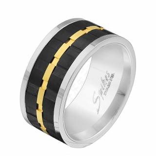 Bague homme anti-stresse en titane � anneaux crant�s noires et dor�s