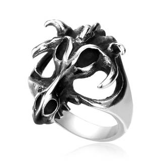 Bague homme biker en acier � crane de buffle