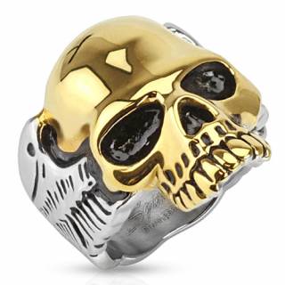Bague homme biker en acier avec t�te de mort dor�e