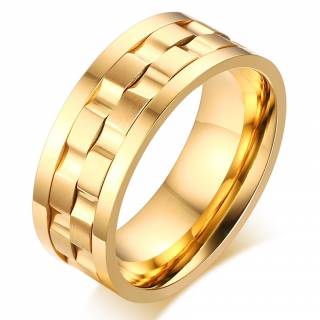 Bague homme dor�e en acier � engrenages tournants