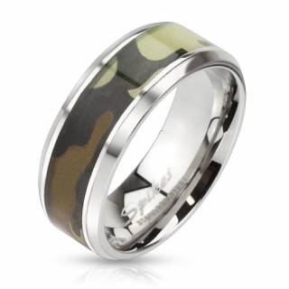 Bague homme en acier � camouflage militaire