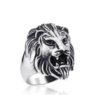 Bague homme en acier � t�te de lion gueule ouverte