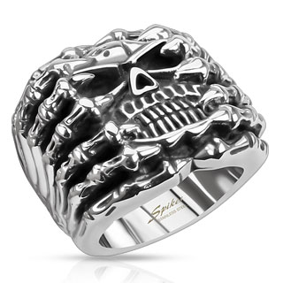 Bague homme en acier � t�te de mort spectrale