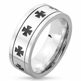 Bague homme en acier avec anneau anti-stress � croix de Malte