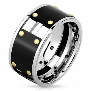 Bague homme en acier avec plaques noires rivet�es