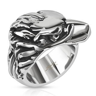Bague homme en acier avec t�te de griffon au regard fixe