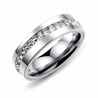 Bague homme en acier � bande de pierres carr�es