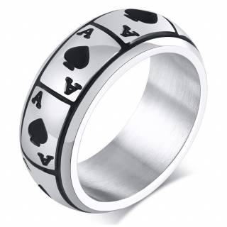 Bague homme en acier � cartes As de pique