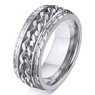 Bague homme en acier � chaine et entailles