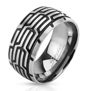 Bague homme en acier � gravures mystiques