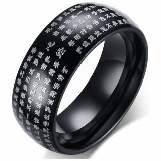 Bague homme en acier noir � �critures bouddhistes