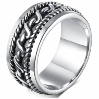 Bague homme en acier � reliefs chaine et cordages