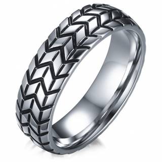 Bague Homme En Acier Titane Avec Motif Pneu Et Effet Lumineux - Style Minimaliste Et Personnel