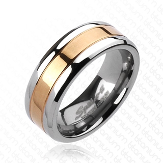 Bague homme en titane avec bande centrale cuivr�e