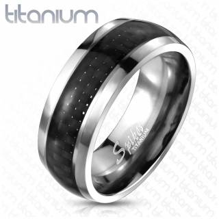 Bague homme en Titane � bande de fibre de carbonne noire