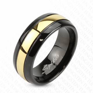 Bague homme en tungstene noir avec bande dor�e