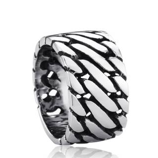 Bague homme en acier � aspect chaine (rigide)