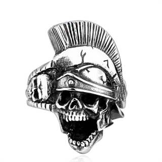 Bague homme gothique en acier � crane de soldat romain