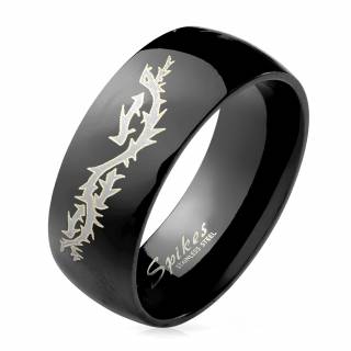 Bague homme noire en acier � motif dragon volant