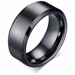 Bague homme noire en tungstene � bandeau bross�