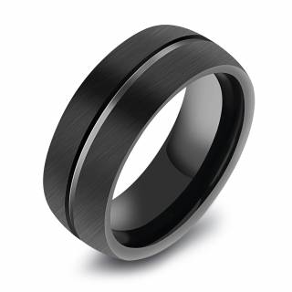 Bague homme noire en tungstene bross� � rainure