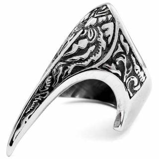 Bague homme style bec en acier � reliefs myst�rieux