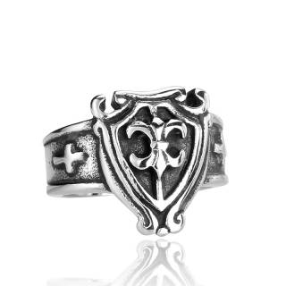 Bague homme style m�dieval en acier avec bouclier