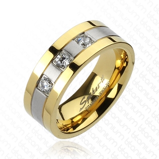 Bague homme titane � trois anneaux en deux tons