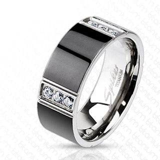 Bague homme titane noire � rectangles sertis