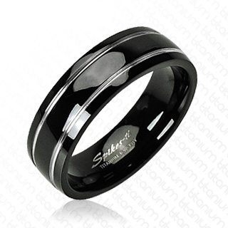 Bague noire homme en titane Twin Lines