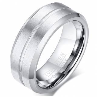 Bague homme tungstene � bandeau bross� avec sillon