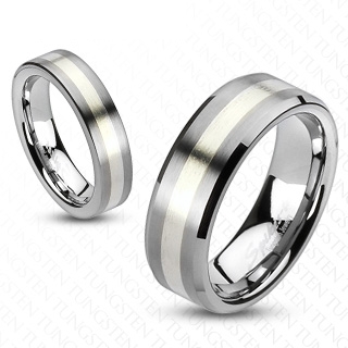 Bague homme en tungstene � bande d'argent