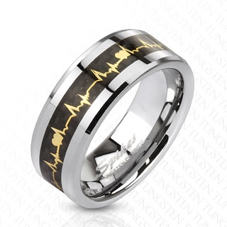 Bague homme tungstene et fibre de carbonne Heartbeat