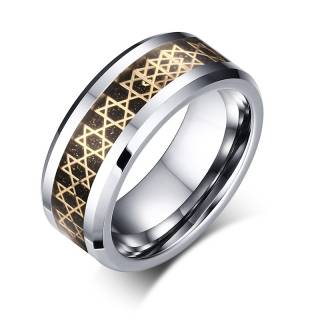 Bague homme tungstene � fibre de carbone et �toiles de David