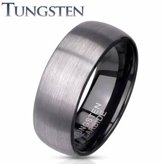 Bague homme tungstene noire � bandeau bross� gris m�t