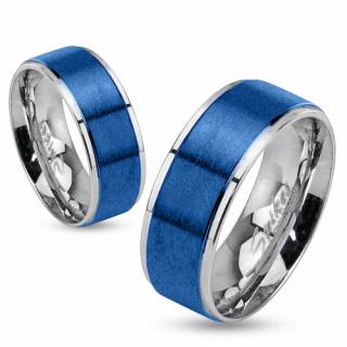 Bague mixte en acier avec bandeau bleu bross�