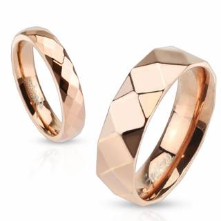 Bague mixte en acier cuivr� avec facettes en losanges