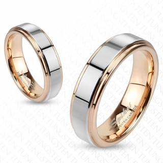 Bague mixte en tungst�ne cuivr� avec bande argent�e