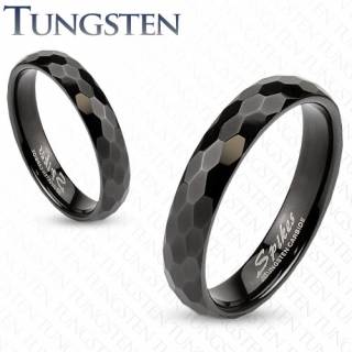 Bague mixte en tungst�ne noir � facettes