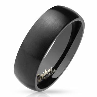 Bague mixte noire en acier finitions bloss�e et polie