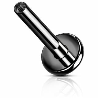 Barre de piercing noire type Labret en titane � base large de 4mm (filetage interne)