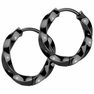 Boucles cr�oles  vrill�es noires en acier (paire)