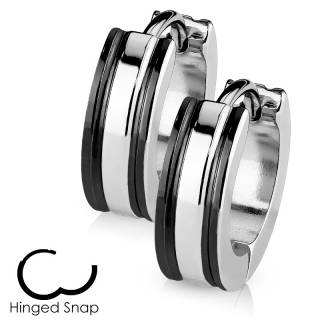 Boucles d'oreille homme acier � lignes lat�rales noires