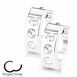 Boucles d'oreille homme acier � trio de strass (paire)