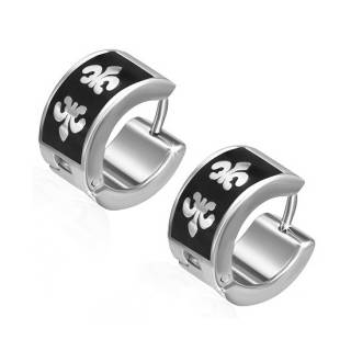 Paire de boucles d'oreilles acier � fleur de Lys sur fond noir