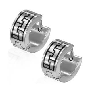 Paire de boucles d'oreilles acier � formes cubiques embriqu�es