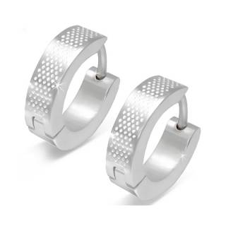 Paire de boucles d'oreilles acier � pointill�s grav�s