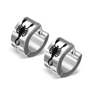 Paire de boucles d'oreilles acier � scorpion noir