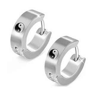 Paire de boucles d'oreilles acier � symbole Tao Yin et Yang