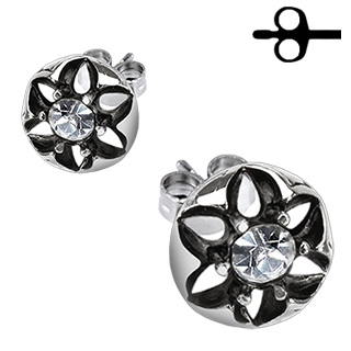 Boucles d'oreilles acier fleur sertie